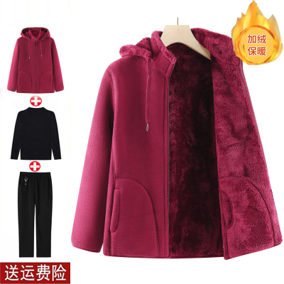 妈妈装冬季加绒加厚卫衣棉衣连帽