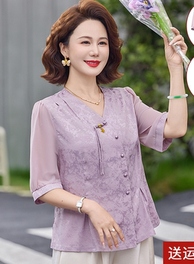 夏装雪纺小衫中老年时尚女装短袖