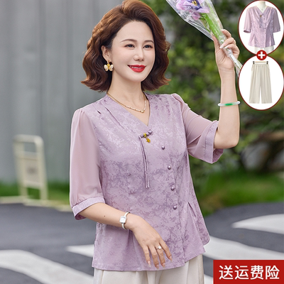 夏装雪纺小衫中老年时尚女装短袖