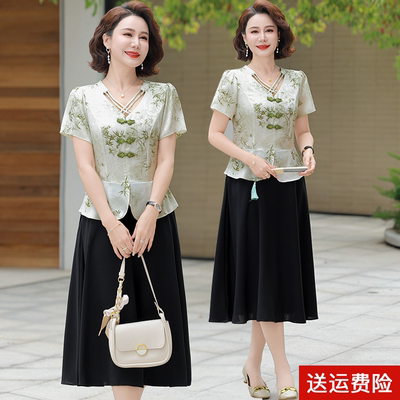 妈妈装夏季短袖时尚国风连衣裙女