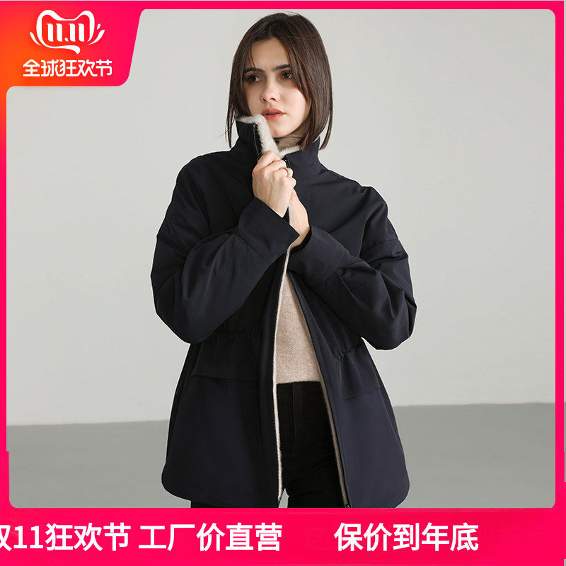 新款貂皮内胆派克服女短款貂皮大衣整貂水貂毛尼克服皮毛一体皮草