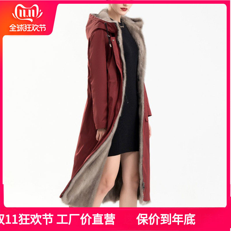 双面穿貂皮内胆派克服女加长款可拆卸整貂水貂毛尼克服貂皮大衣冬