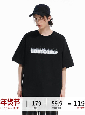 LOSTCTRL原创潮牌火焰logo印花短袖T恤男女夏季宽松纯棉体恤衫