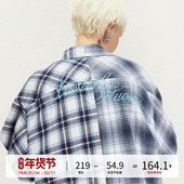 LOSTCTRL「小岛日记」拼接格子衬衫 男长袖 毛边刺绣衬衣设计感小众