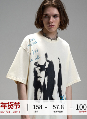 LOSTCTRL「漠河舞厅」印花洗水重磅T恤男短袖夏季宽松半袖国潮牌