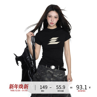 重磅纯棉圆领正肩紧身打底衫 T恤女夏季 logo印花短袖 LOSTCTRL短款