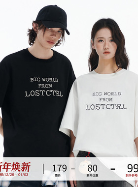 LOSTCTRL原创潮牌十字绣英文字母短袖T恤男夏季新款宽松国潮体恤