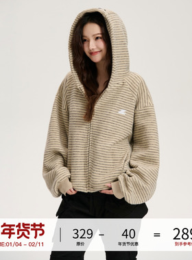 LOSTCTRL 复古条纹连帽卫衣冬季新款国潮牌慵懒拉链开衫外套