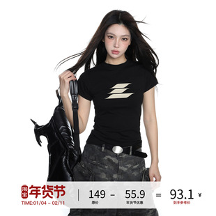 LOSTCTRL短款logo印花短袖T恤女夏季重磅纯棉圆领正肩紧身打底衫