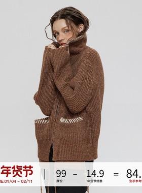 LOSTCTRL「慵懒周末」美拉德抽绳刺绣双拉链针织开衫男女秋冬毛衣