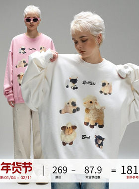 LOSTCTRL「咩咩羊」小绵羊印花圆领卫衣男女秋季宽松套头上衣潮牌