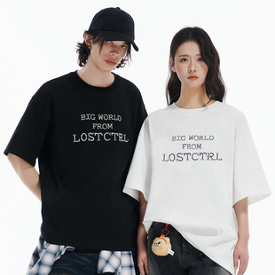 LOSTCTRL原创潮牌十字绣英文字母短袖T恤男夏季新款宽松国潮体恤