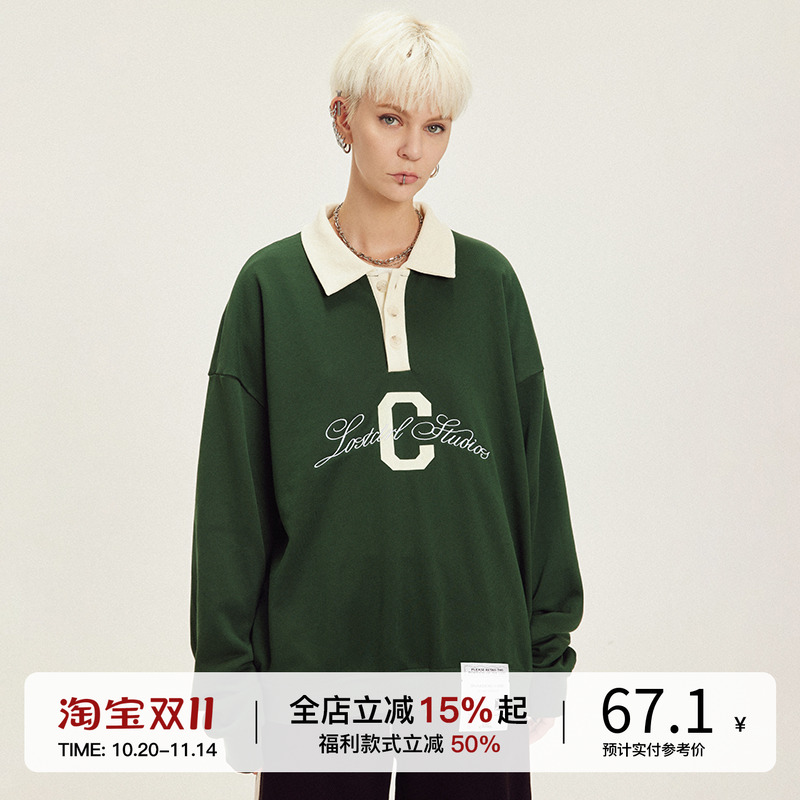 学院风polo领卫衣套头上衣