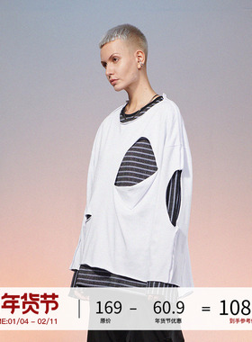 LOSTCTRL 长袖t恤男春秋季宽松白色上衣圆领高街潮牌休闲2022新款