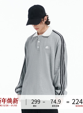 LOSTCTRL原创潮牌华夫格条纹织带POLO领卫衣男女宽松刺绣logo衫