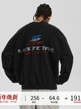 LOSTCTRL 复古洗水做旧印花卫衣男女情侣款套头上衣