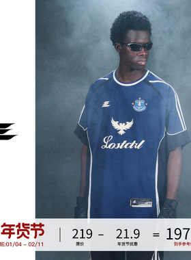 LOSTCTRL原创潮牌印花网眼拼接T恤男夏BLOCKCORE风格球衣运动短袖