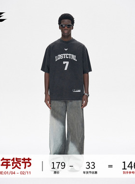 LOSTCTRL原创潮牌字母洗水破坏做旧短袖T恤男夏季新款宽松半袖衫