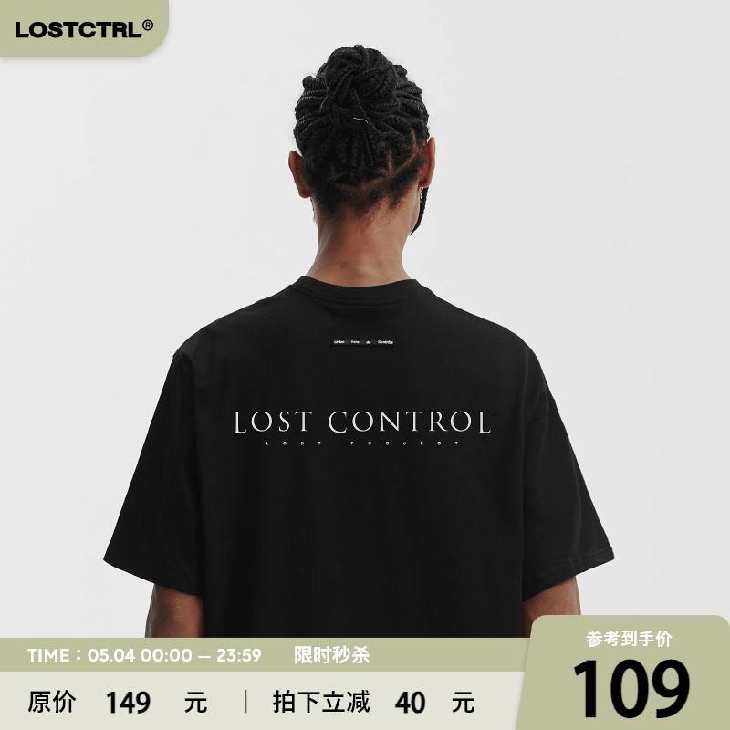 LOSTCTRL潮牌印花短袖T恤男夏季重磅宽松国潮美式简约休闲半袖衫