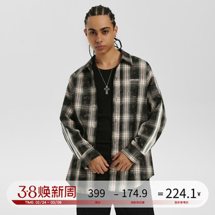 LOSTCTRL复古水洗做旧dirty fit脏感长袖格子衬衫男女秋衬衣外套