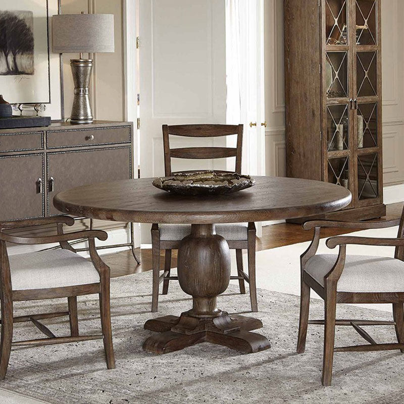 法式复古高端定制美式乡村实木圆餐桌椅子组合家用小户型吃饭桌