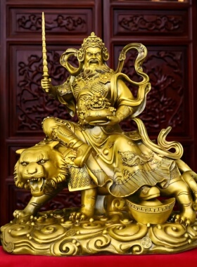 纯黄铜武财神赵公明摆件骑虎举鞭赵元帅办公室公司店铺开业供奉