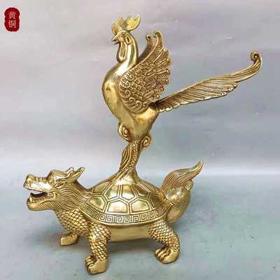 ao头独占桌面金鸡龙龟摆件纯黄铜