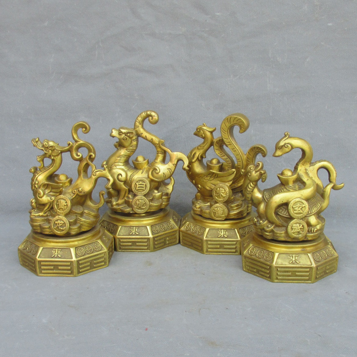 纯铜四方神兽朱雀玄武青龙白虎八卦四大神兽招财镇宅风水铜器摆件