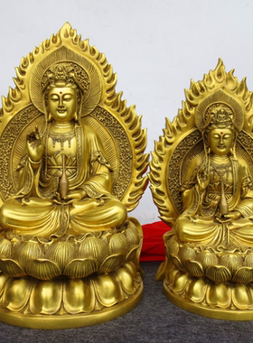 纯铜菩萨带背光佛字供奉净瓶观音