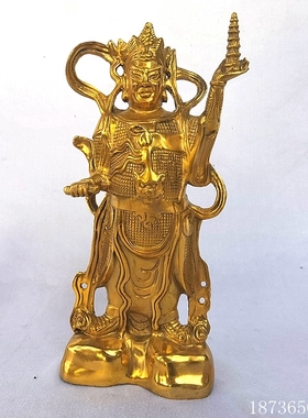 纯铜李靖站像哪吒供奉托塔天王