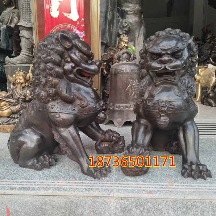 铜器纯铜狮子一对镇宅雄狮大号宫门狮家居动物门厅工艺品摆件