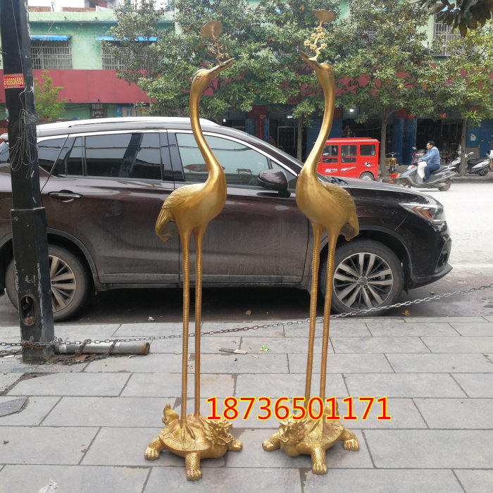 黄铜铸造纯铜大号铜龙龟仙鹤灵芝鹤烛台蜡台油灯鹤蹬龙龟家居铜器