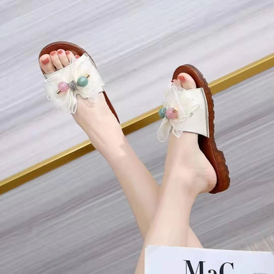 凤飞飞平跟蝴蝶结休闲风凉拖鞋