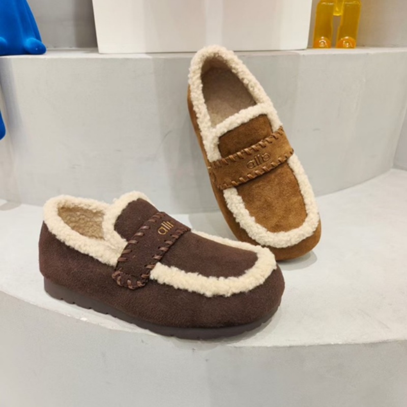 冰洁女鞋2025冬季新款磨砂真皮加绒棉鞋软底防滑勃肯毛毛鞋598302