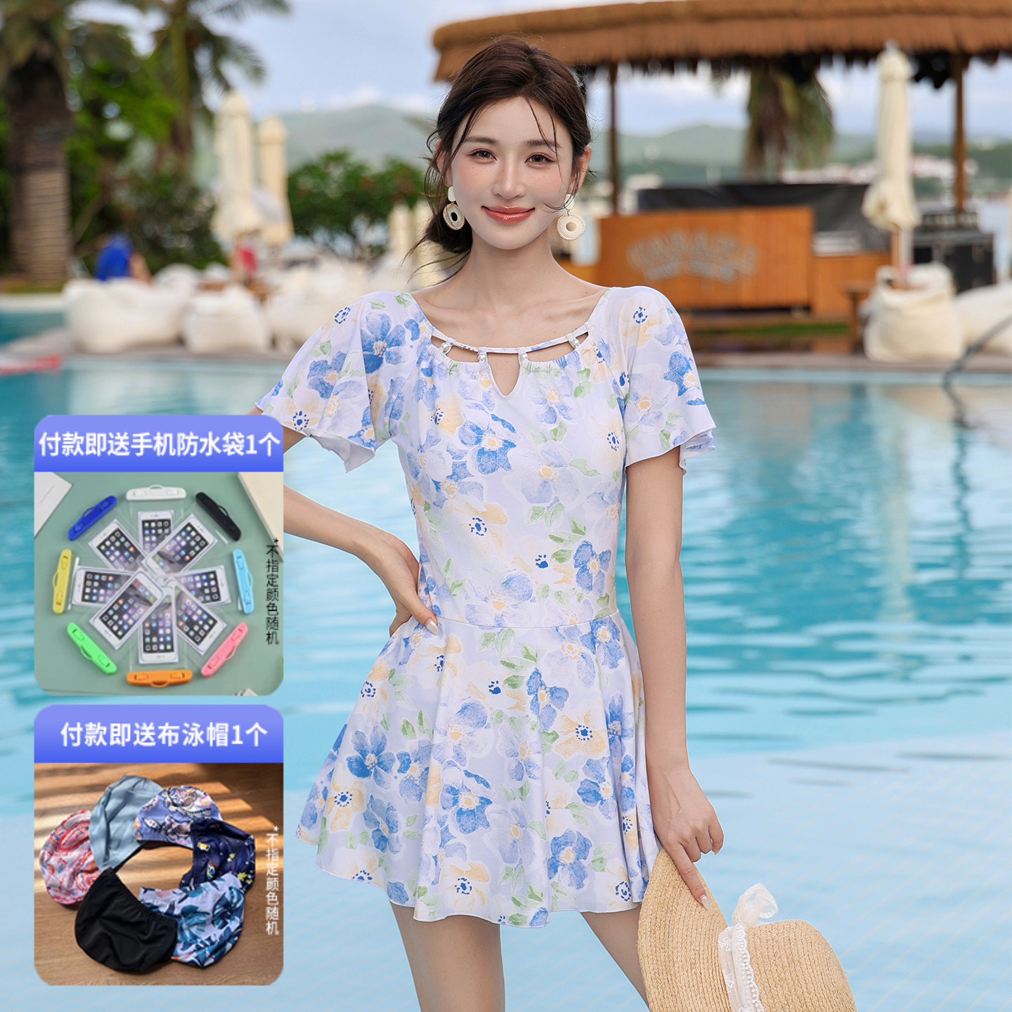 2025新款连体裙式泳衣女学生法式碎花显瘦遮肚度假风泡温泉游泳装