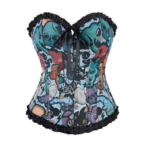 新款骷髅corset鱼骨提花花边款胸衣收腰宫廷塑身衣
