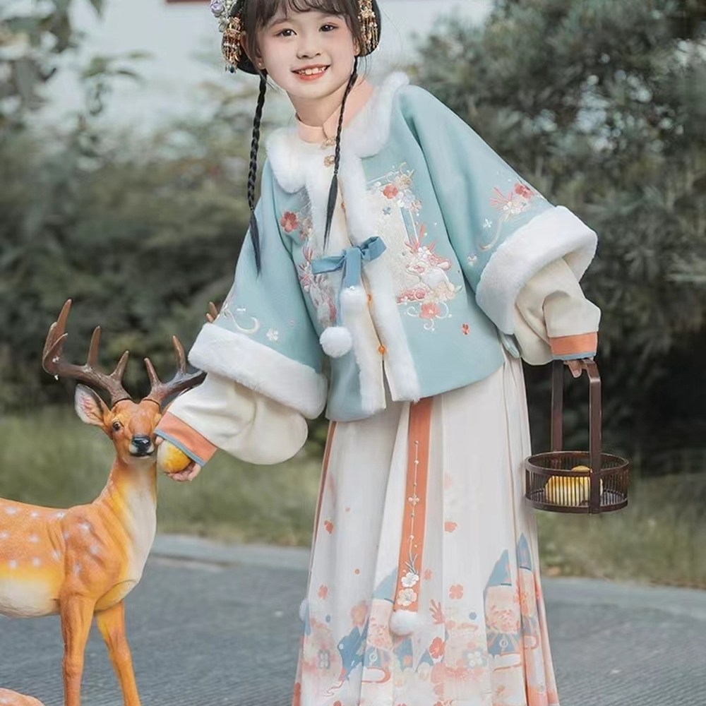 儿童外套棉服加绒国风冬季套装女童汉服明代新中式月蓝拜年服礼服,童装/婴儿装/亲子装,汉服,淘宝优惠券,粉丝福利购,淘宝优惠卷