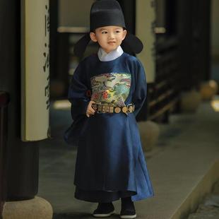 男童汉服一品仙鹤官服明制圆领袍中国风套装男宝重工文官秀才状元