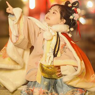 女童汉服斗篷加厚拜年服套装儿童对襟明制过年服古装裙宋代日常穿