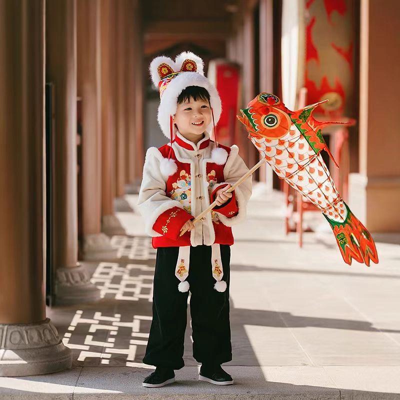 福娃汉服儿童唐装冬季加厚套装中国风拜年服宝宝喜庆周岁礼服加绒