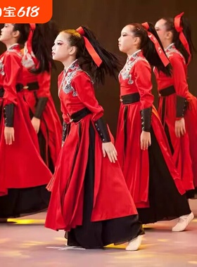 雪龙吟表演服儿童古典舞演出服红色中国风扇子舞装杨门虎将舞台装