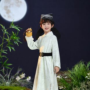 男童汉服唐朝李白杜甫服装圆领袍儿童诗歌朗诵唐朝诗人少爷演出服