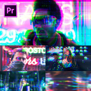 PR转场模板-赛博朋克科幻复古风格视频转场过渡RGB故障毛刺效果