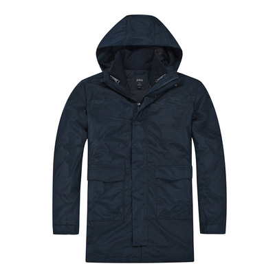 男士秋冬款商务休闲净色连帽中长款棉大衣男两件套可脱内胆棉服