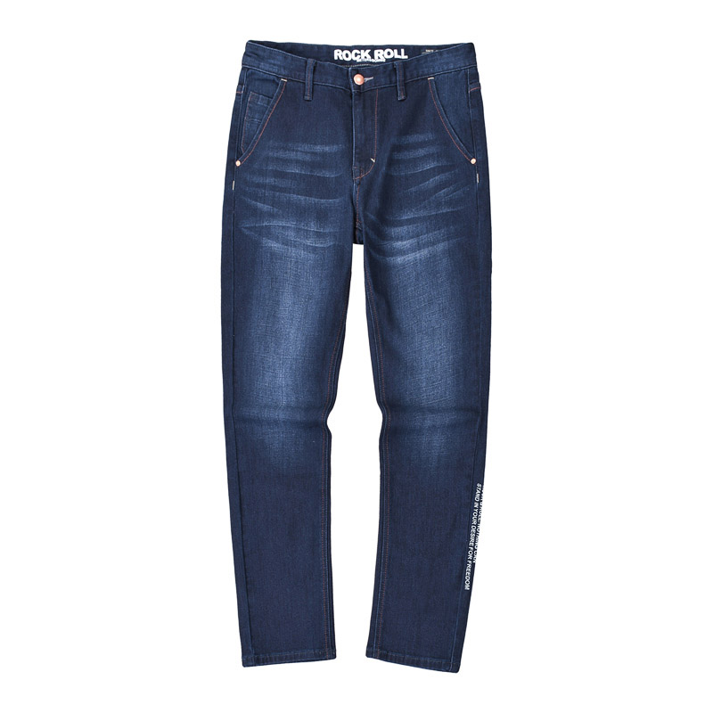 印字男士磨毛修身款牛仔长裤