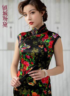 真丝中式复古倾城粉黛连衣裙
