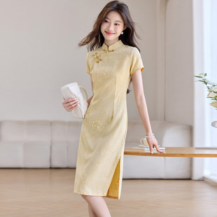 新中式送考旗袍女杭州高端夏季2026新款小个子桑蚕丝真丝洋装子
