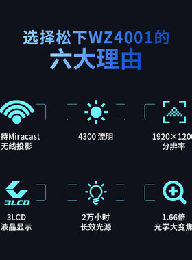 松下投影仪PT-WZ3600/WZ4000/WZ4301/wz4001商务会议家用无线投屏