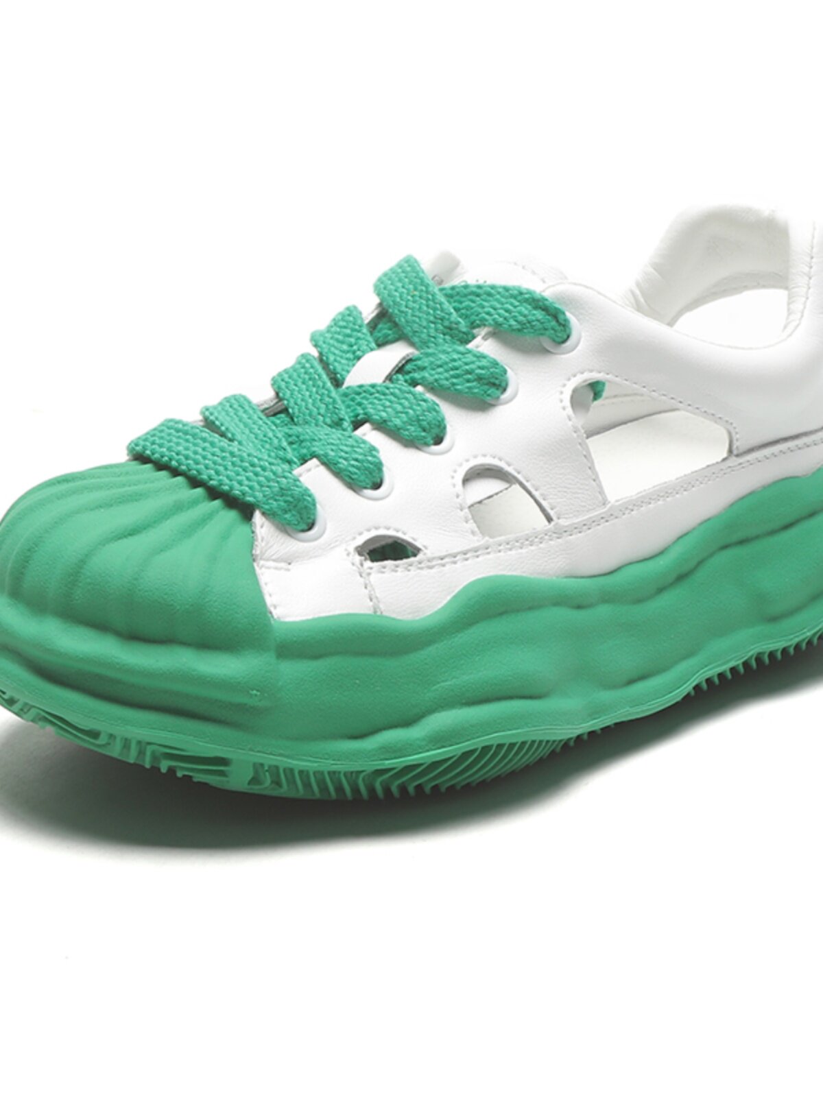 ZASAFRAN RECOMMENDED IF IT IS EASY TO WEAR  ROMAN CUT-OUT SPORTS TOE SANDALS WOMENS SHELL HEAD LEATHER THICKNESS SOLE 4CM