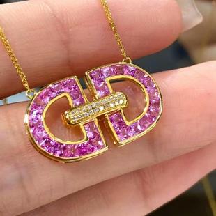 18K金女镶南非高品质钻石3.7克拉天然彩蓝宝石项链真金真钻送证书